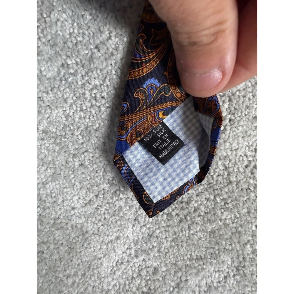 Marchesi di Como Tie Mens 100% Silk Made in Italy Blue Brown Paisley Necktie